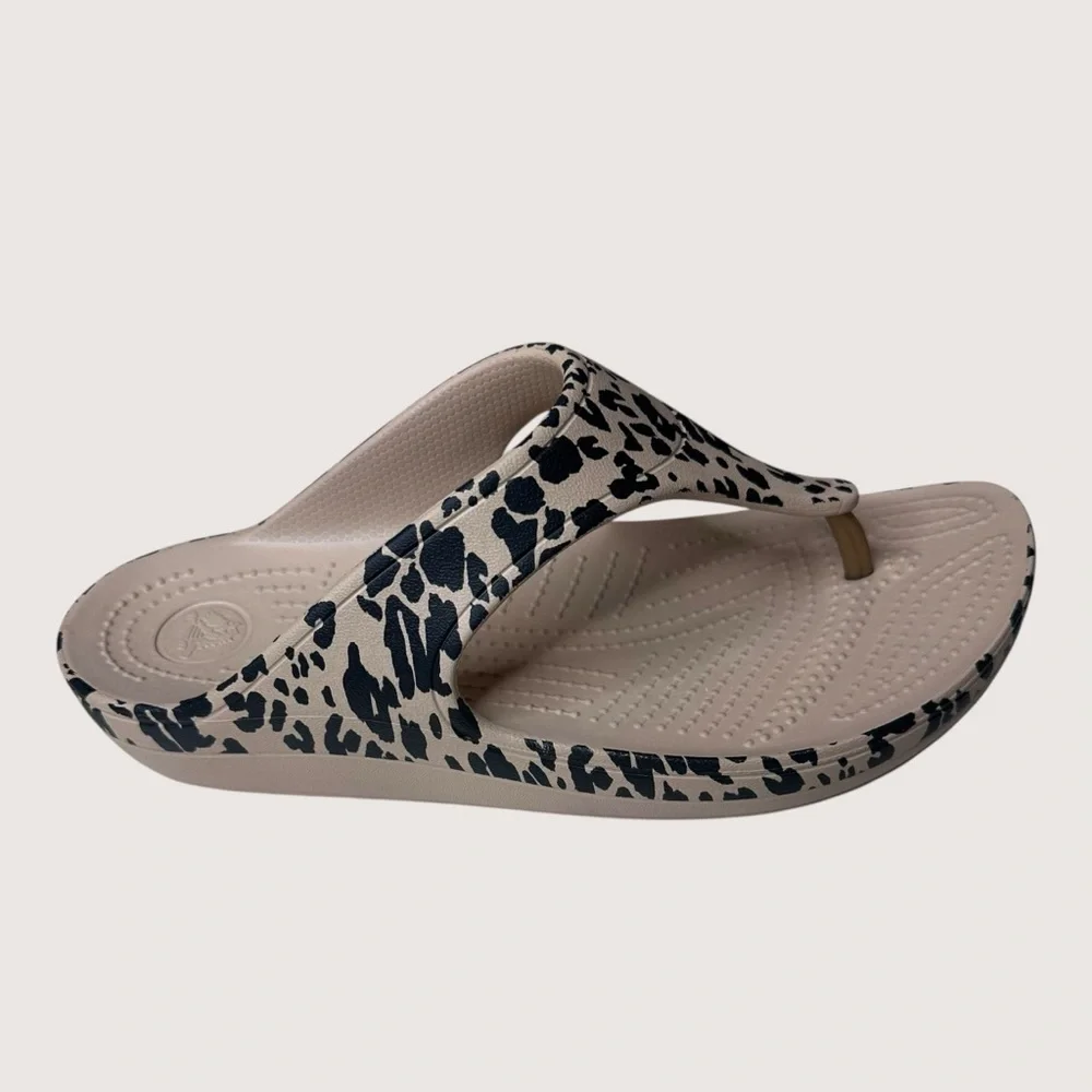 Crocs Sandals Women Sz 9 Leopard Kadee II Flip Flop Comfort Walking Animal Print - Picture 8 of 17